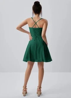 Elegant A-Line Sweetheart Sleeveless Ruched Dark Green Short Homecoming Dress