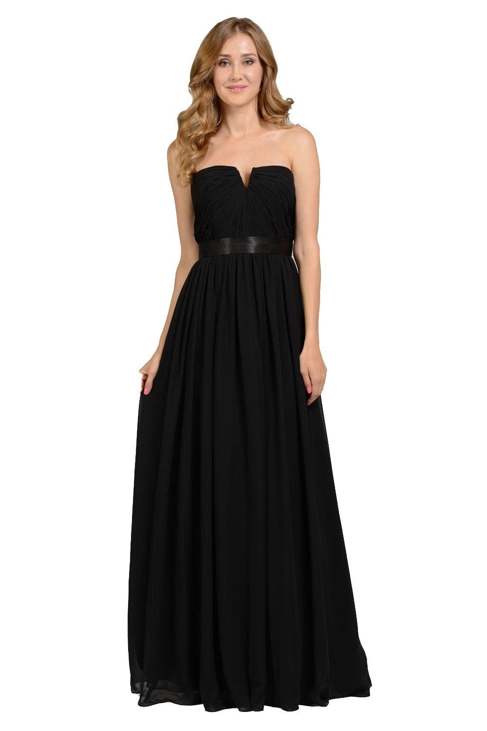 Elegant A-Line Sweetheart Sleeveless Ruched Flowing Black Floor-Length Prom Gown