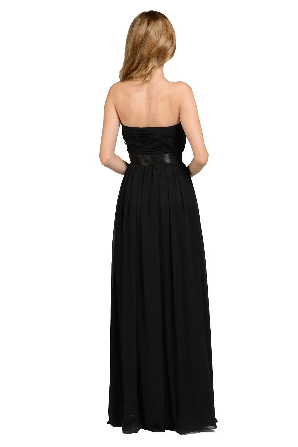 Elegant A-Line Sweetheart Sleeveless Ruched Flowing Black Floor-Length Prom Gown