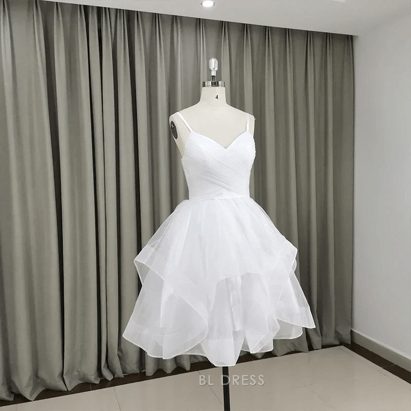 Elegant A-Line Sweetheart Sleeveless Ruffled White Short Homecoming Dress