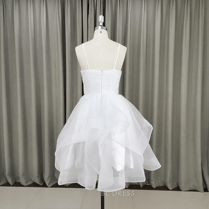 Elegant A-Line Sweetheart Sleeveless Ruffled White Short Homecoming Dress