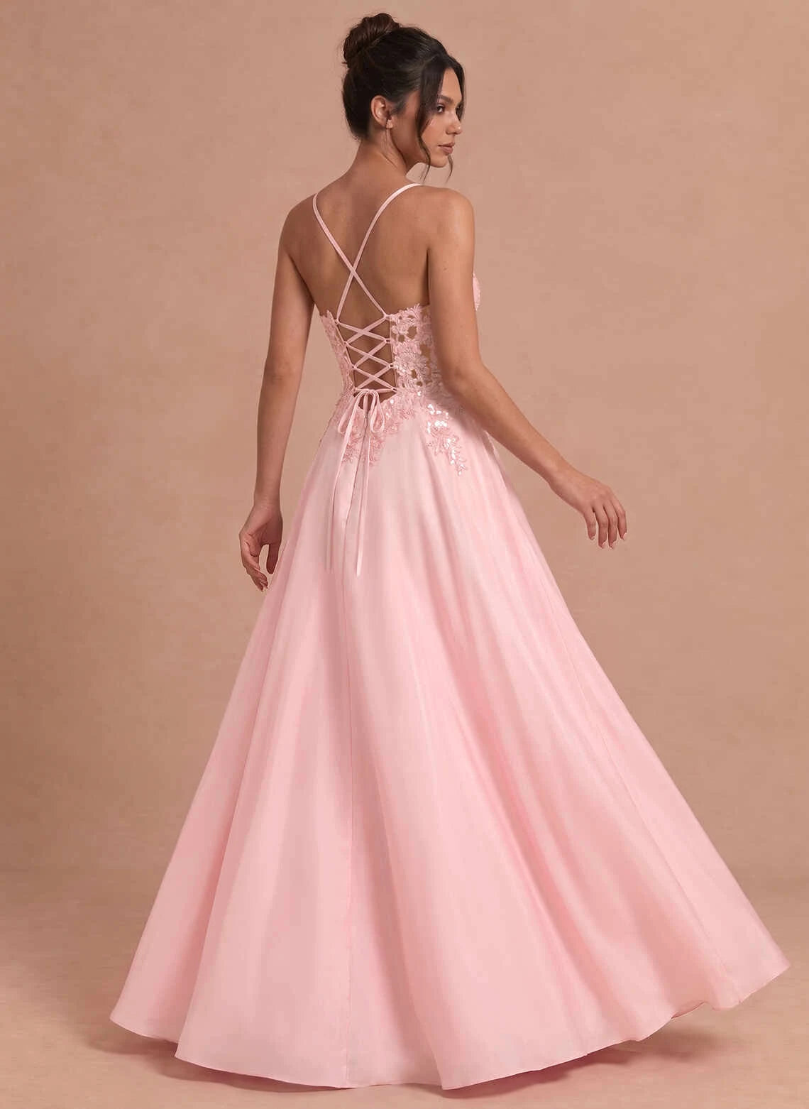 Elegant A-Line Sweetheart Sleeveless Sequin Blush Pink Floor-Length Prom Gown