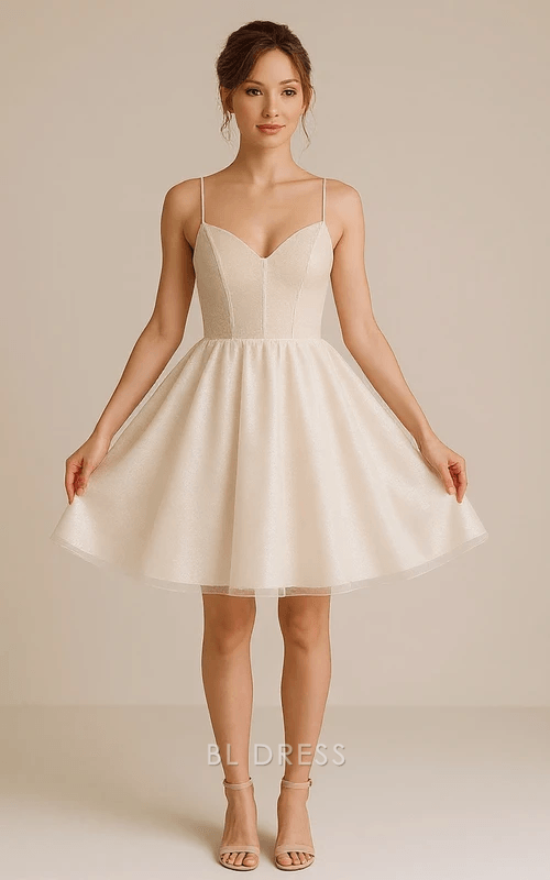 Elegant A-Line Sweetheart Sleeveless Shimmering Corset-Back Champagne Short Homecoming Dress