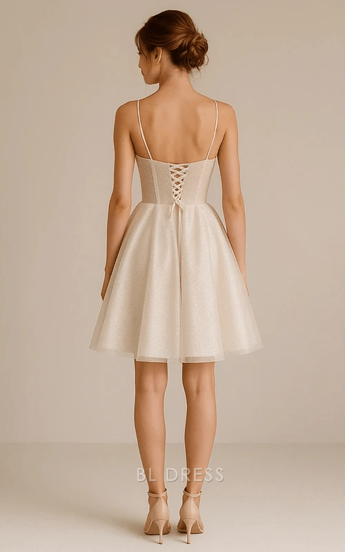 Elegant A-Line Sweetheart Sleeveless Shimmering Corset-Back Champagne Short Homecoming Dress