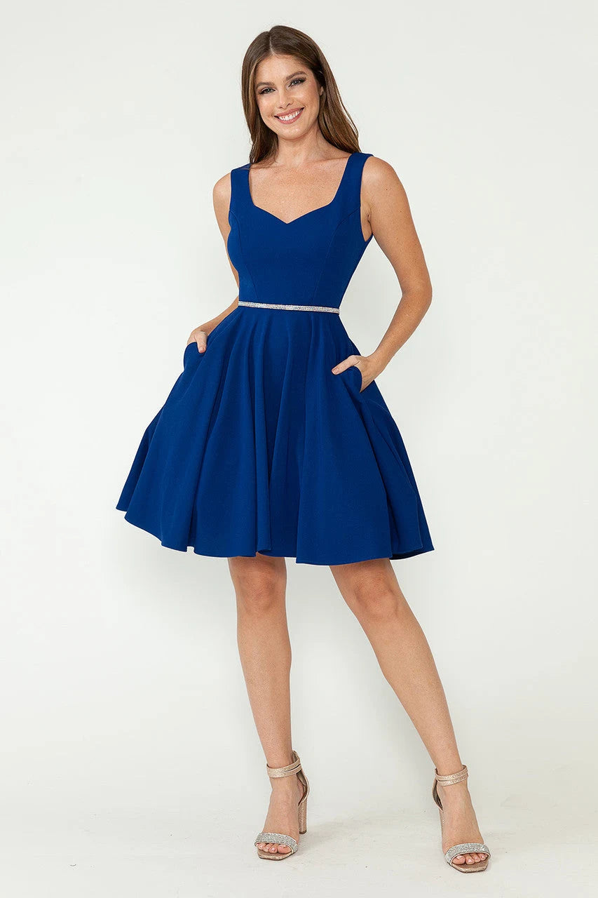 Elegant A-Line Sweetheart Sleeveless Sparkly Pocketed Royal Blue Short Homecoming Dress