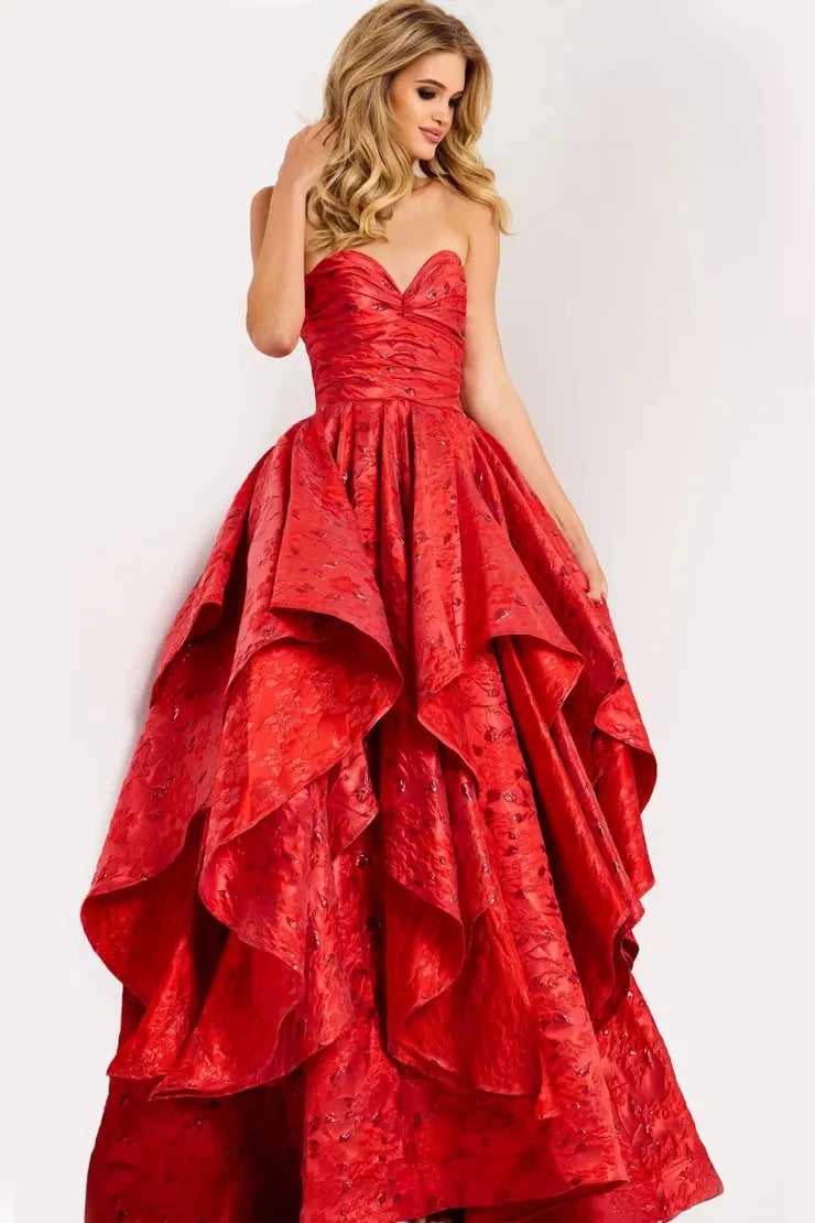 Elegant A-Line Sweetheart Sleeveless Tiered Cascading Red Long Prom Dresses Women Gown