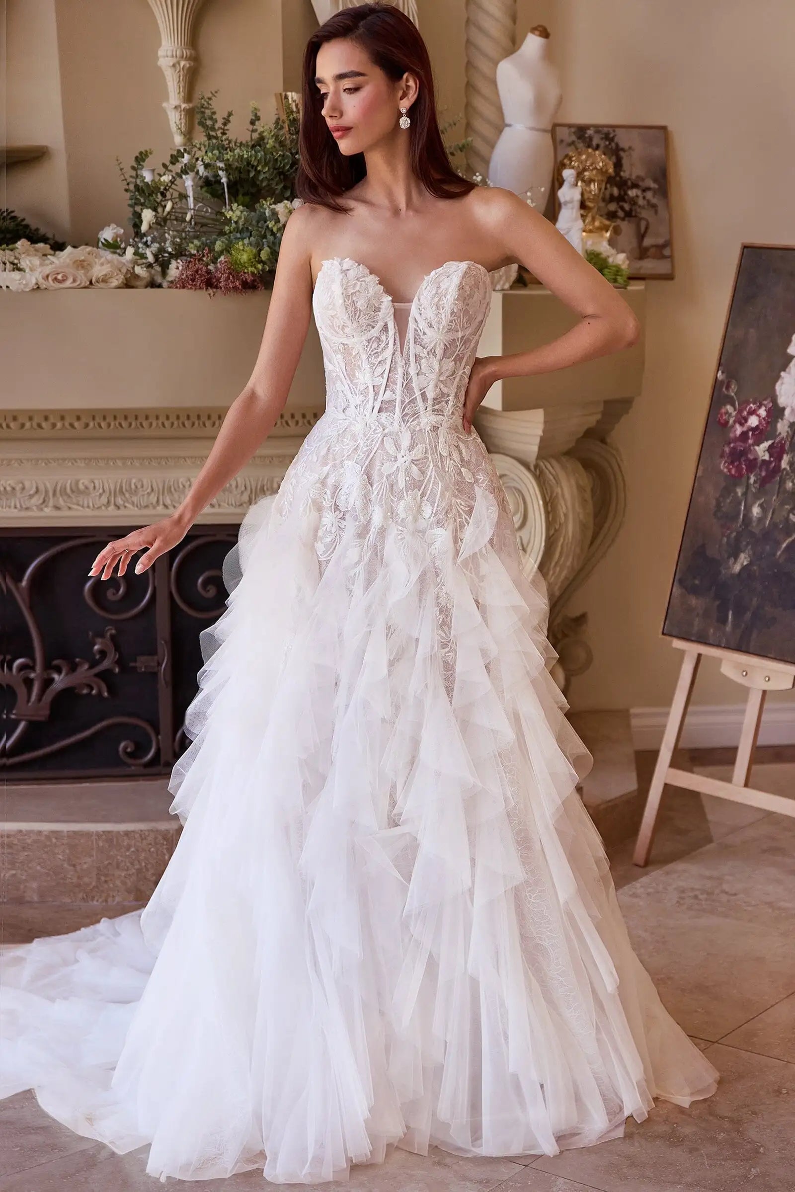 Elegant A-Line Sweetheart Sleeveless Tiered Ivory Floor-Length Prom Gown
