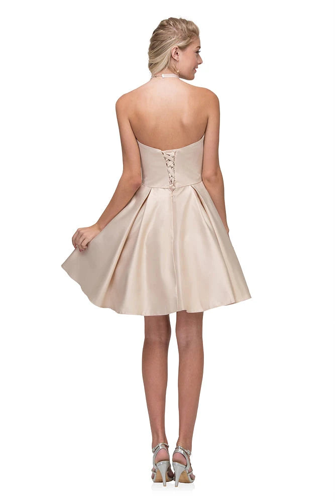 Elegant A-Line Sweetheart Strapless Beaded Champagne Short Homecoming Dress Women's Gown