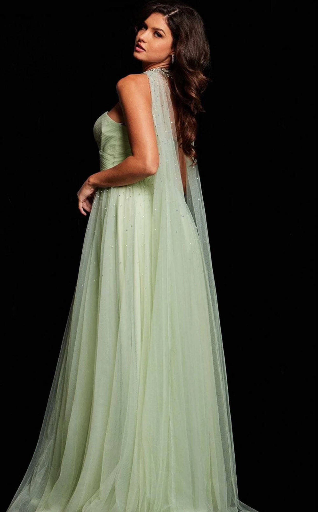 Elegant A-Line Sweetheart Strapless Beaded Slit Mint Green Prom Gown