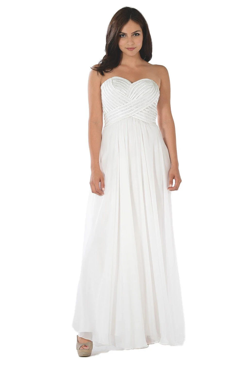 Elegant A-Line Sweetheart Strapless Beaded White Floor-Length Prom Dress Women's