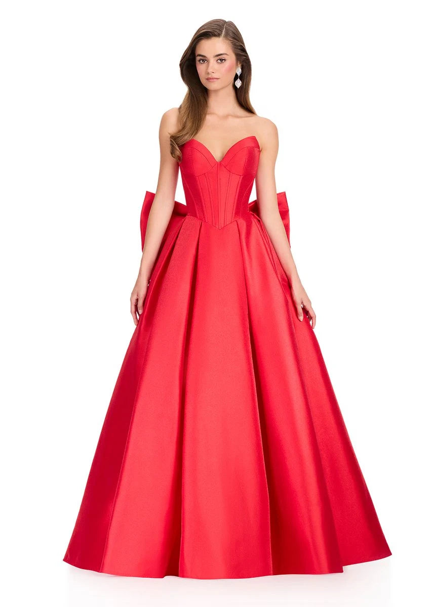 Elegant A-Line Sweetheart Strapless Bow Back Red Floor-Length Prom Gown