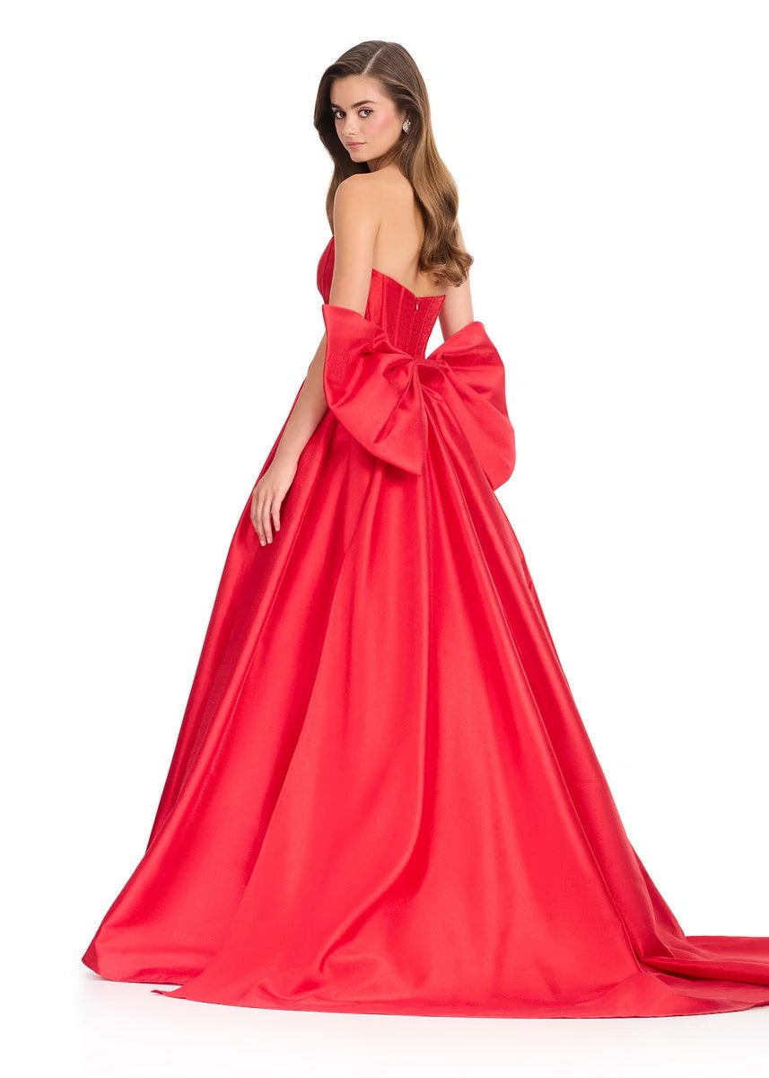 Elegant A-Line Sweetheart Strapless Bow Back Red Floor-Length Prom Gown