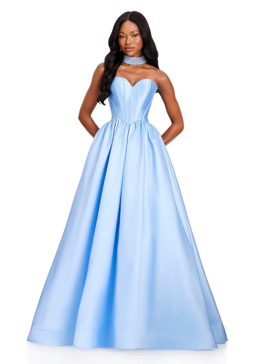 Elegant A-Line Sweetheart Strapless Classic Glamorous Light Blue Floor-Length Prom Dresses Women's Gown