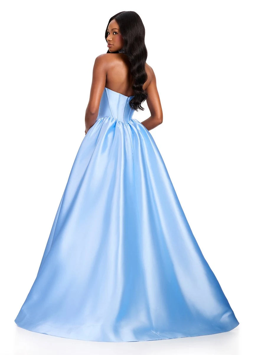 Elegant A-Line Sweetheart Strapless Classic Glamorous Light Blue Floor-Length Prom Dresses Women's Gown