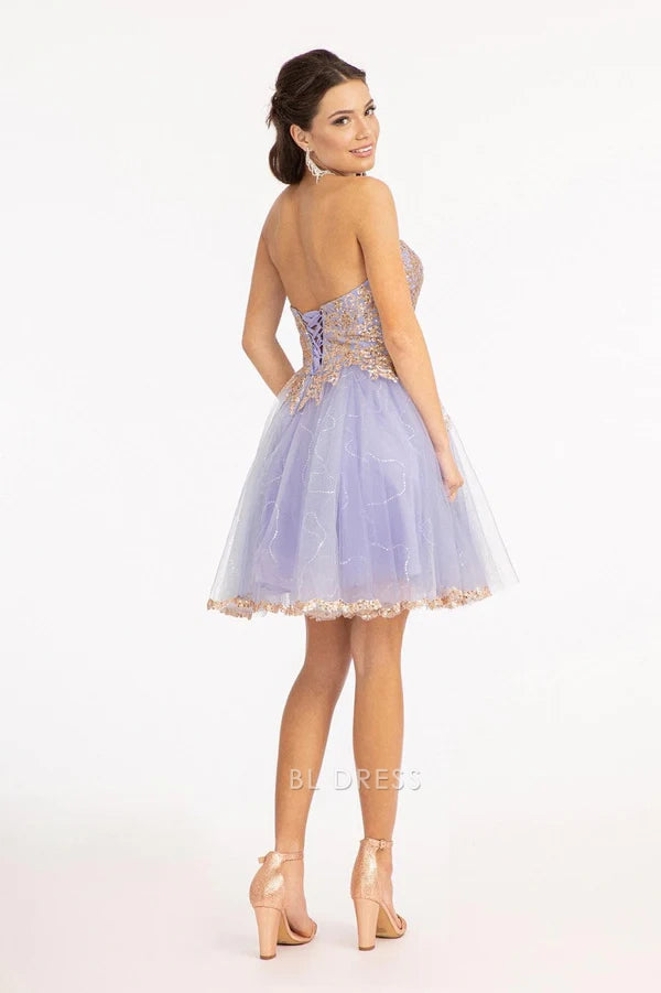 Elegant A-Line Sweetheart Strapless Glittery Embroidered Lavender Short Homecoming Dresses For Teens