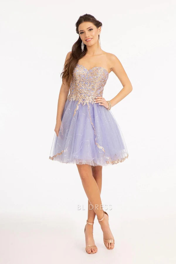 Elegant A-Line Sweetheart Strapless Glittery Embroidered Lavender Short Homecoming Dresses For Teens