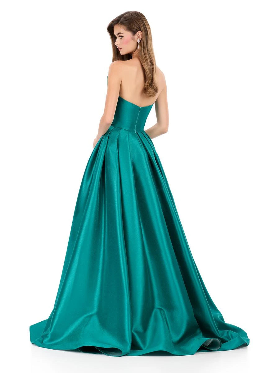 Elegant A-Line Sweetheart Strapless High Slit Teal Floor-Length Prom Dress Women's