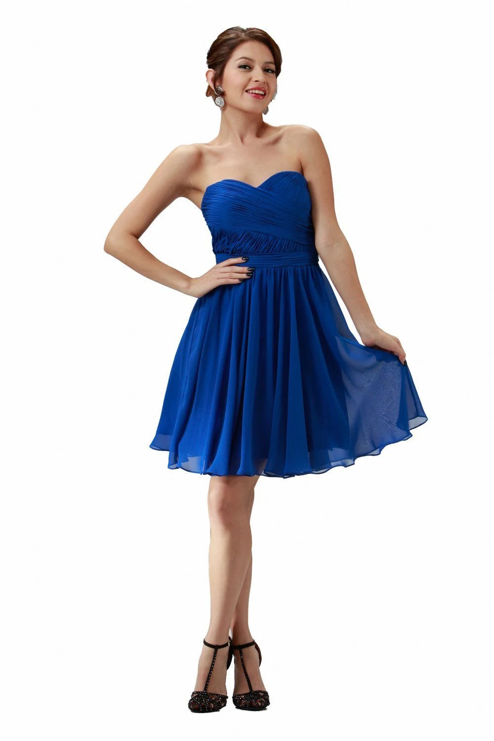 Elegant A-Line Sweetheart Strapless Ruched Royal Blue Short Homecoming Dress for Women