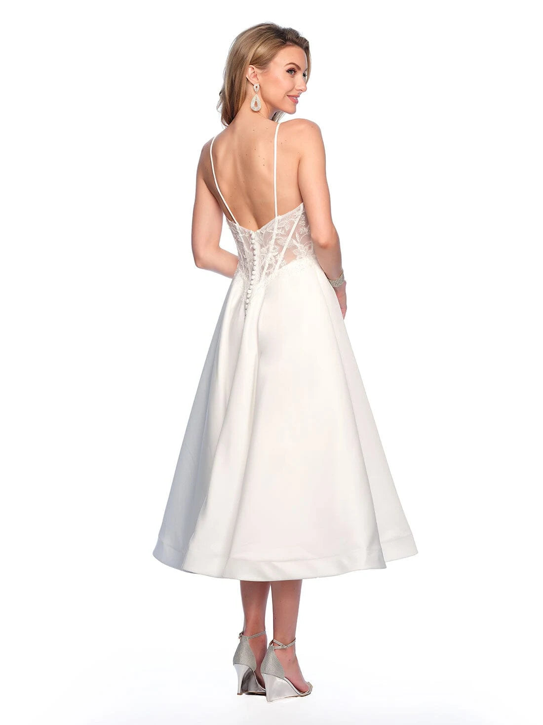 Elegant A-Line Sweetheart V-Neck Sleeveless Romantic White Midi Prom Dress