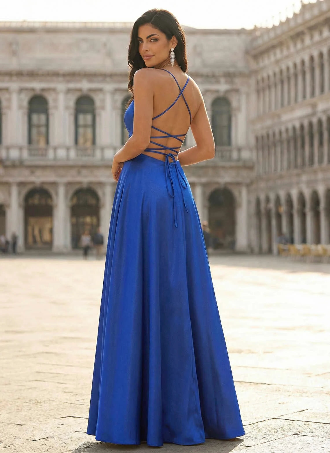 Elegant A-Line V-Neck Sleeveless Backless Royal Blue Floor-Length Prom Dress