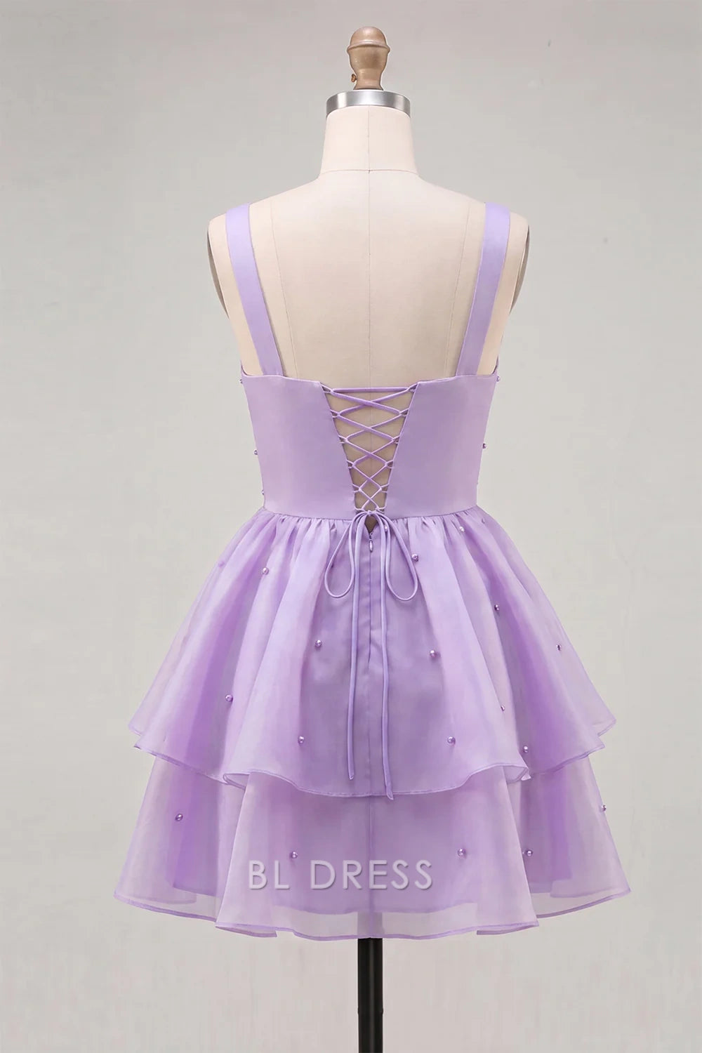 Elegant A-Line V-Neck Sleeveless Beaded Tiered Lilac Short Homecoming Dress