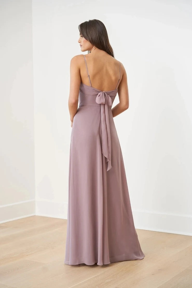 Elegant A-Line V-Neck Sleeveless Bow Back Mauve Floor-Length Prom Gown