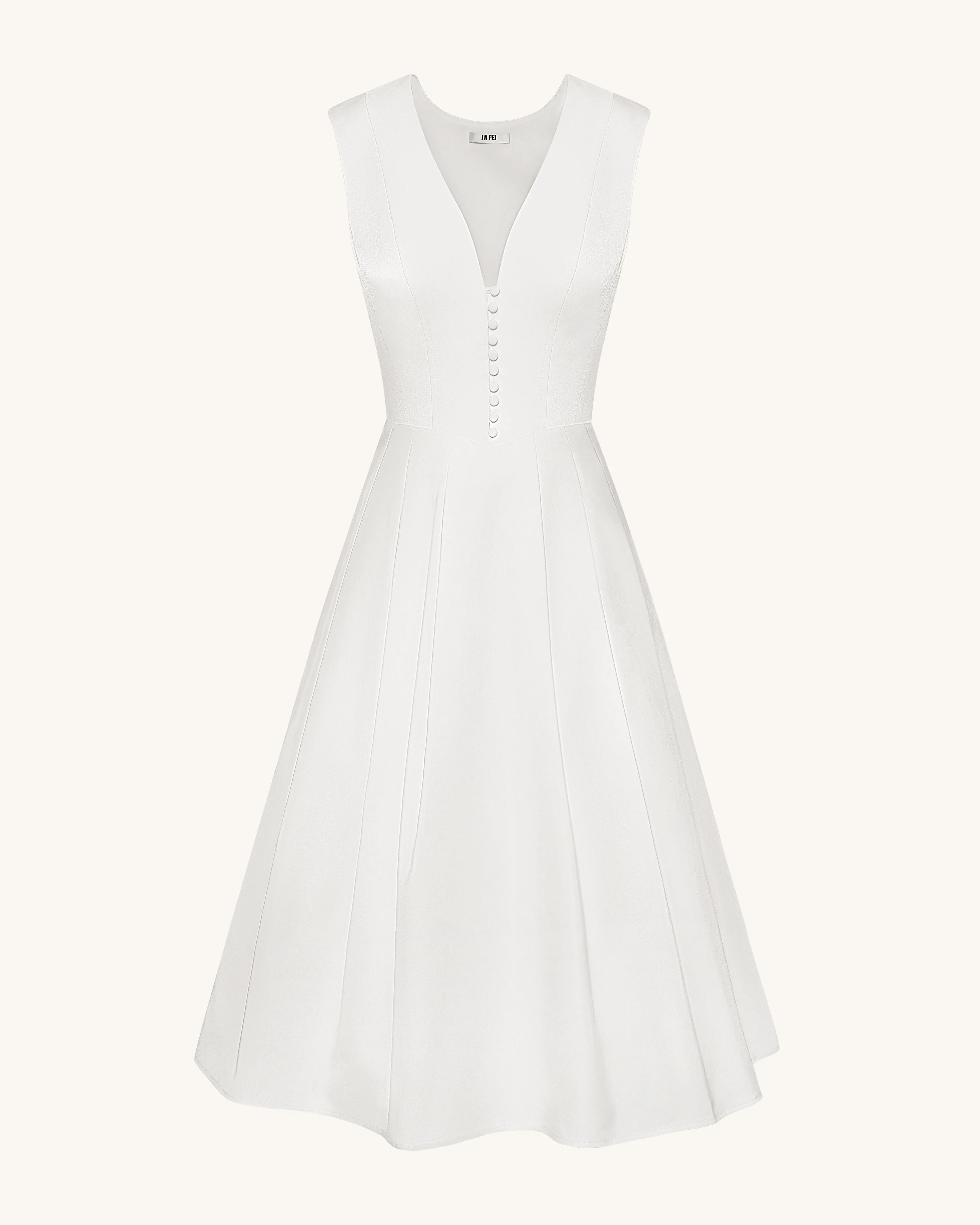 Elegant A-Line V-Neck Sleeveless Chic Sophisticated White Midi Prom Dresses Women's Gown