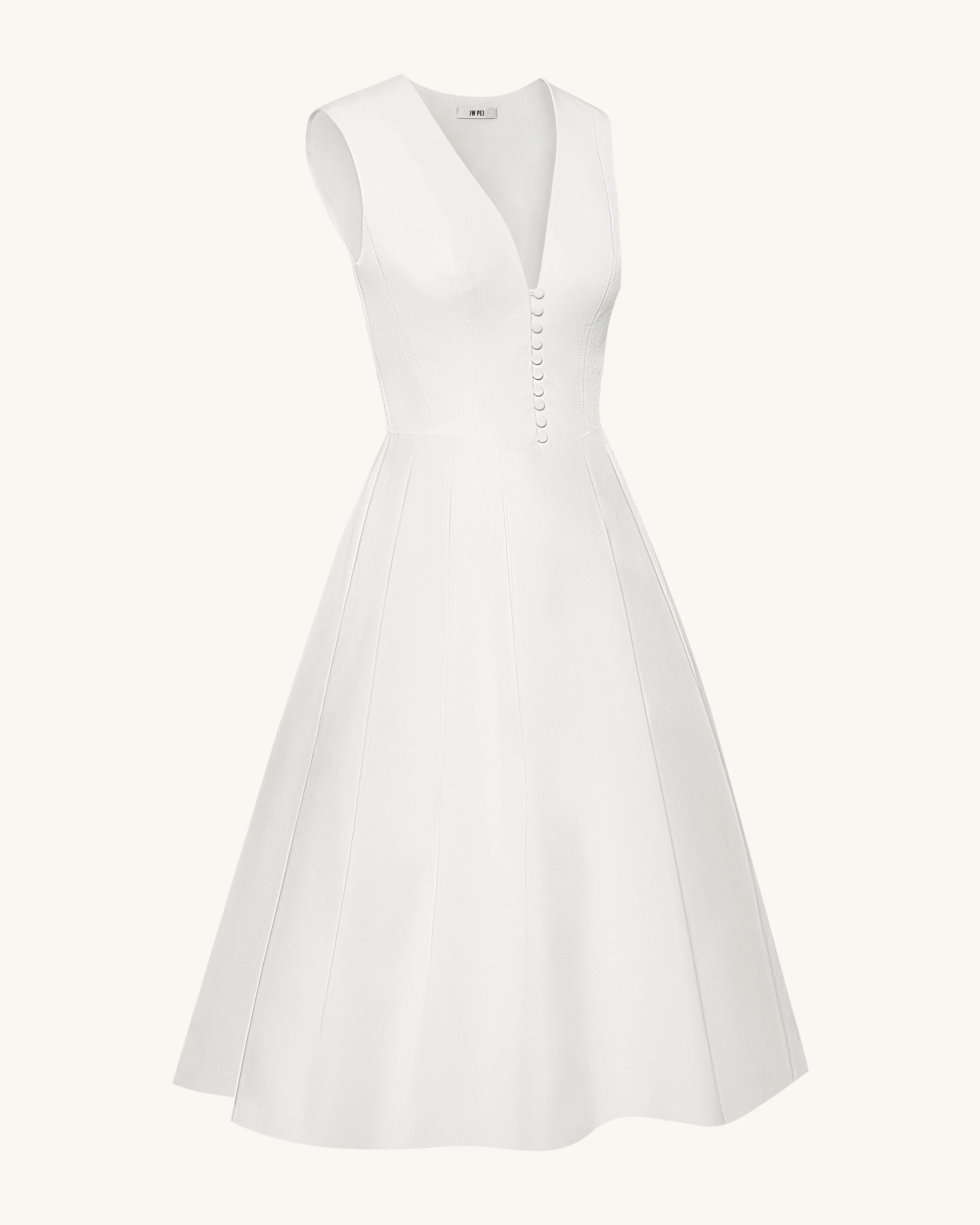 Elegant A-Line V-Neck Sleeveless Chic Sophisticated White Midi Prom Dresses Women's Gown