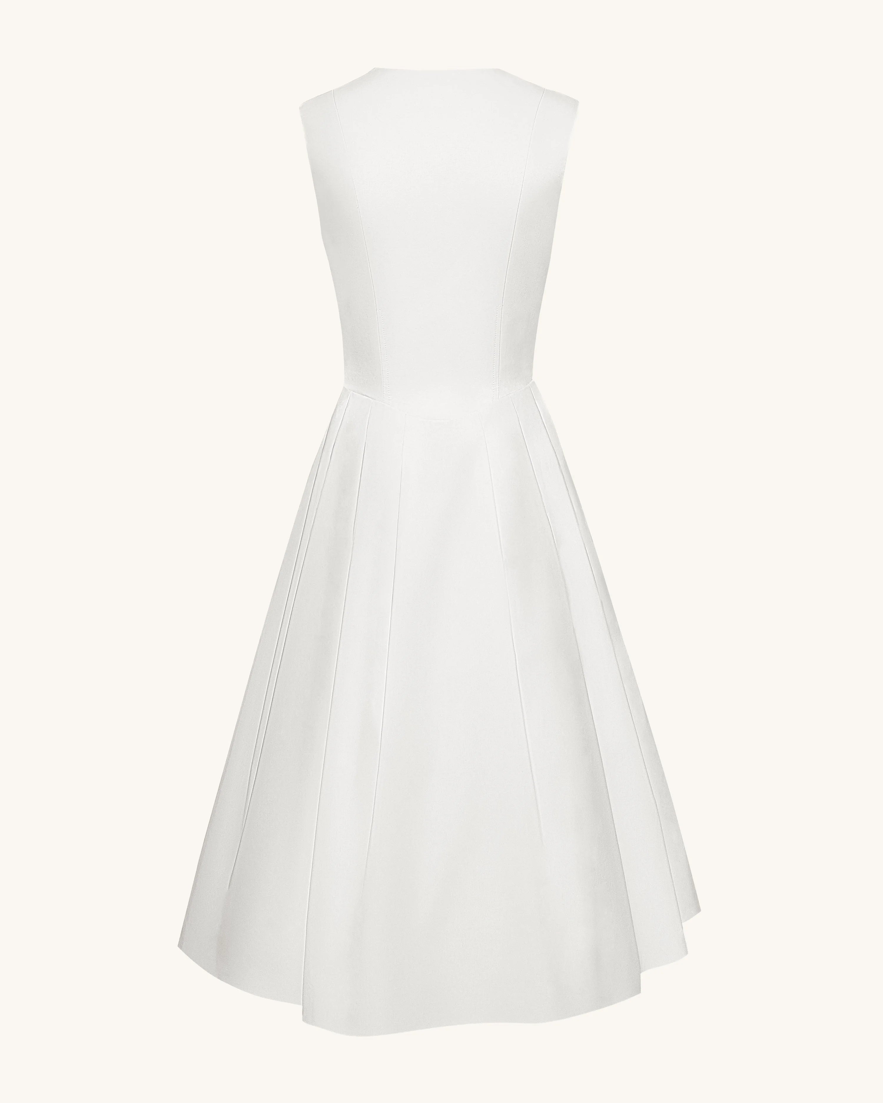 Elegant A-Line V-Neck Sleeveless Chic Sophisticated White Midi Prom Dresses Women's Gown