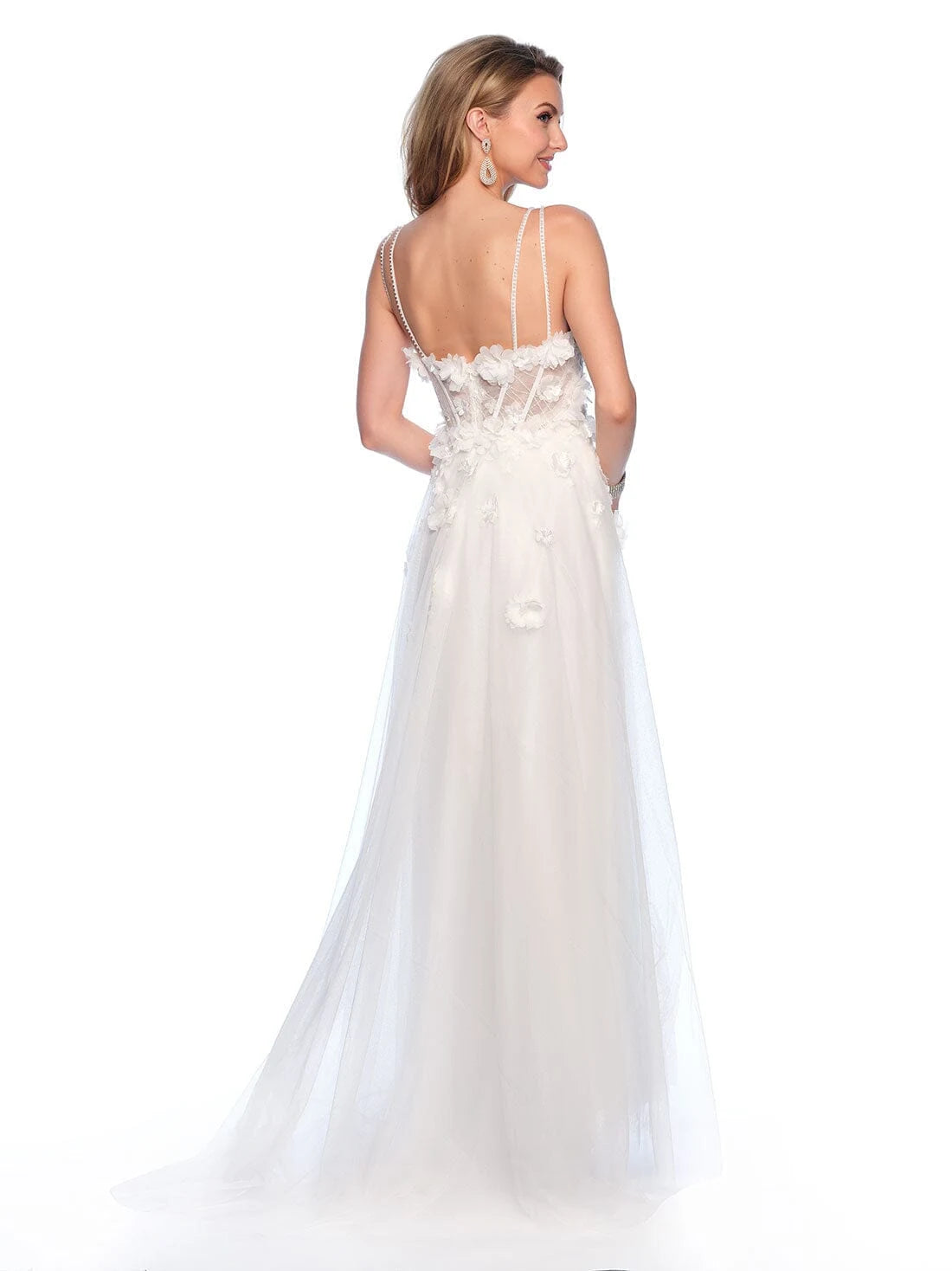 Elegant A-Line V-Neck Sleeveless Floral Ivory Floor-Length Prom Dress for Women