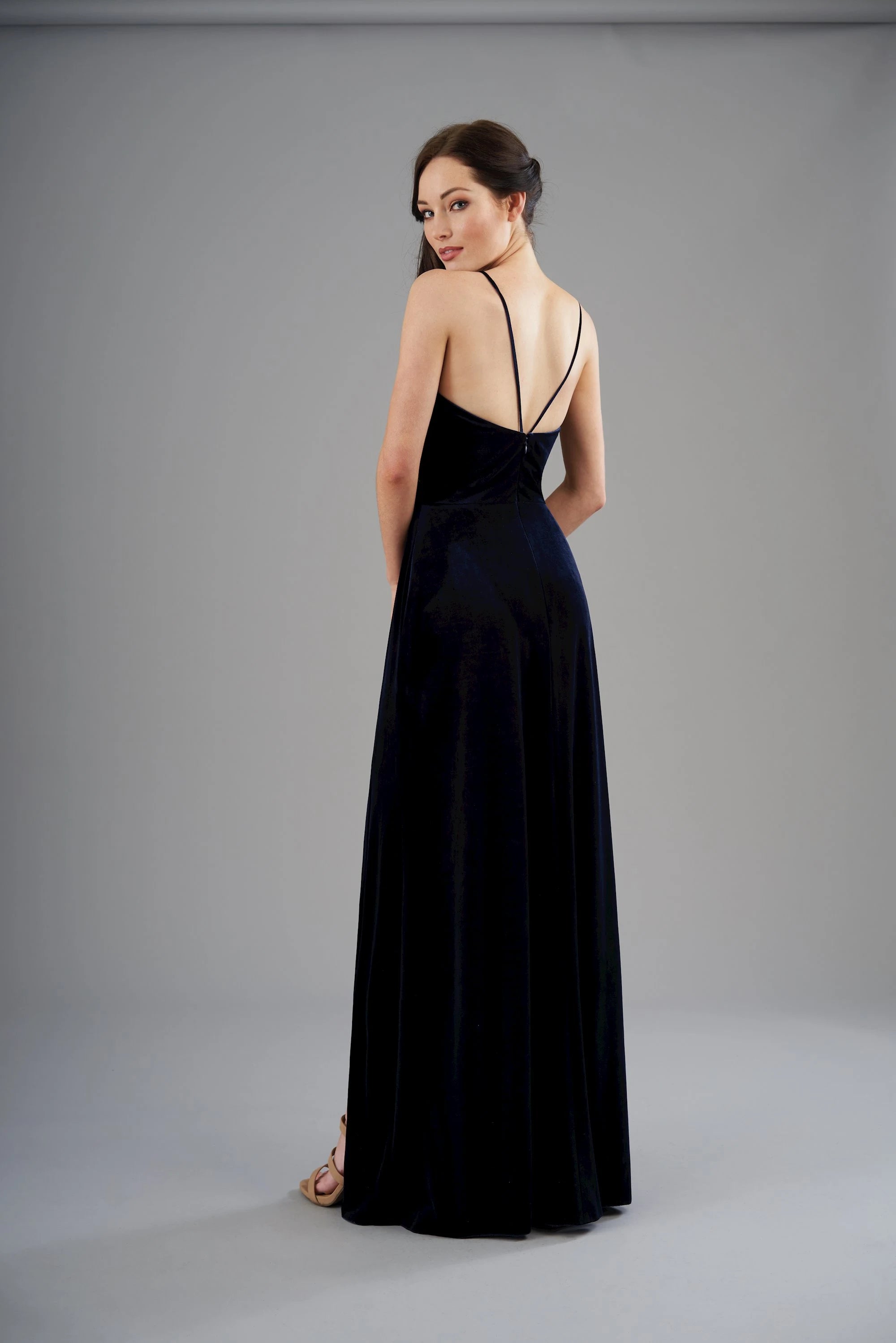 Elegant A-Line V-Neck Sleeveless Glamorous Slit Midnight Blue Floor-Length Prom Gown