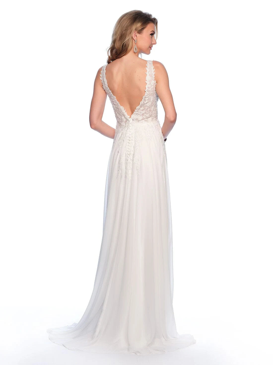 Elegant A-Line V-Neck Sleeveless Lace Ivory Floor-Length Prom Dress Gown