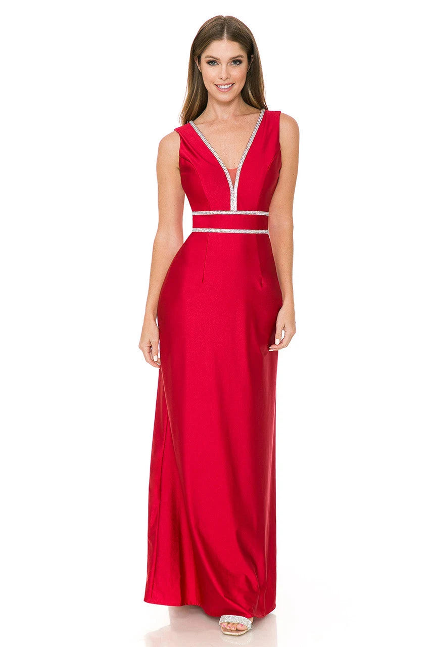 Elegant A-Line V-Neck Sleeveless Sparkling Formal Red Floor-Length Prom Dress for Women