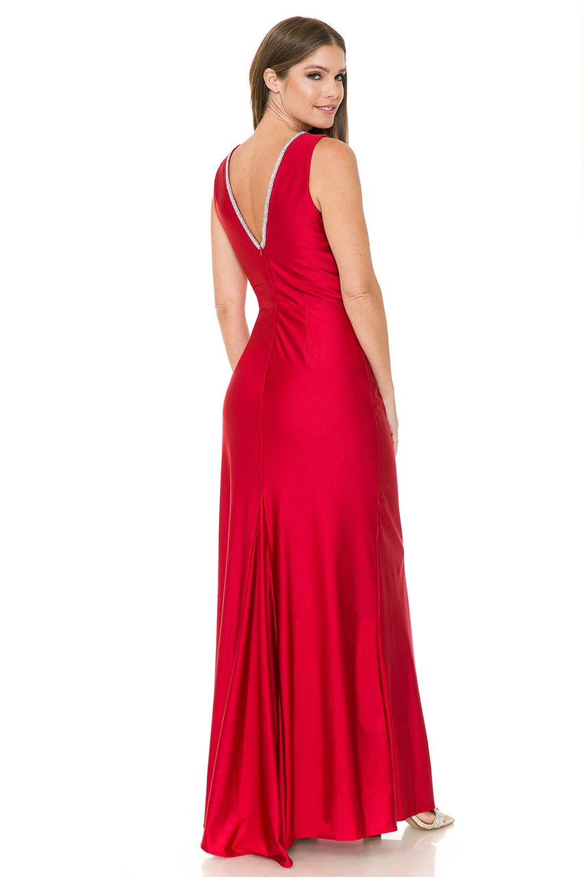 Elegant A-Line V-Neck Sleeveless Sparkling Formal Red Floor-Length Prom Dress for Women
