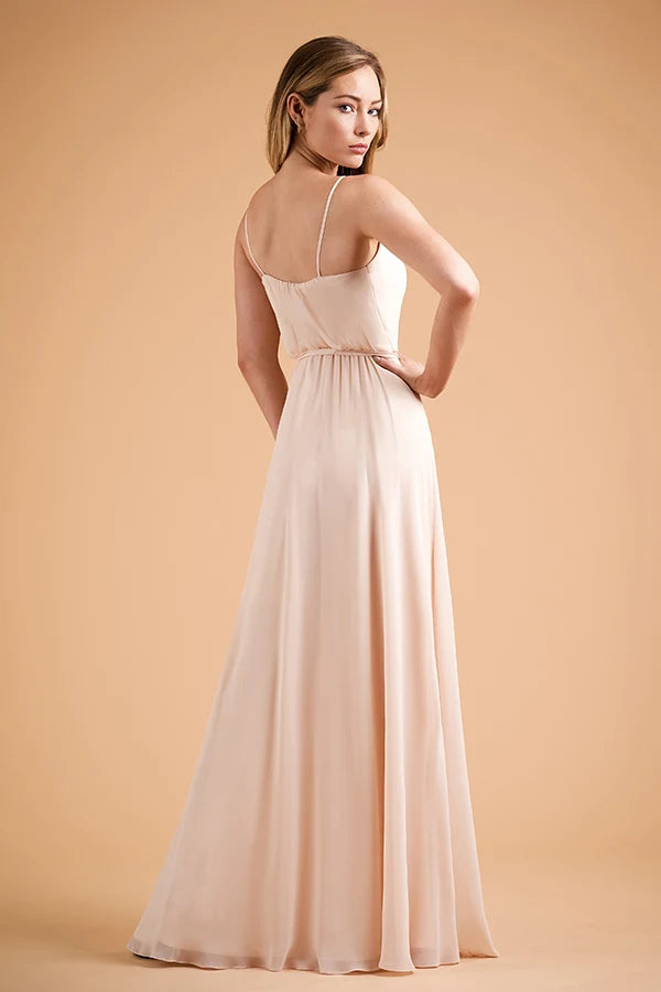 Elegant A-Line V-Neck Three-Quarter Sleeve Lace Overlay Blush Floor-Length Prom Dress