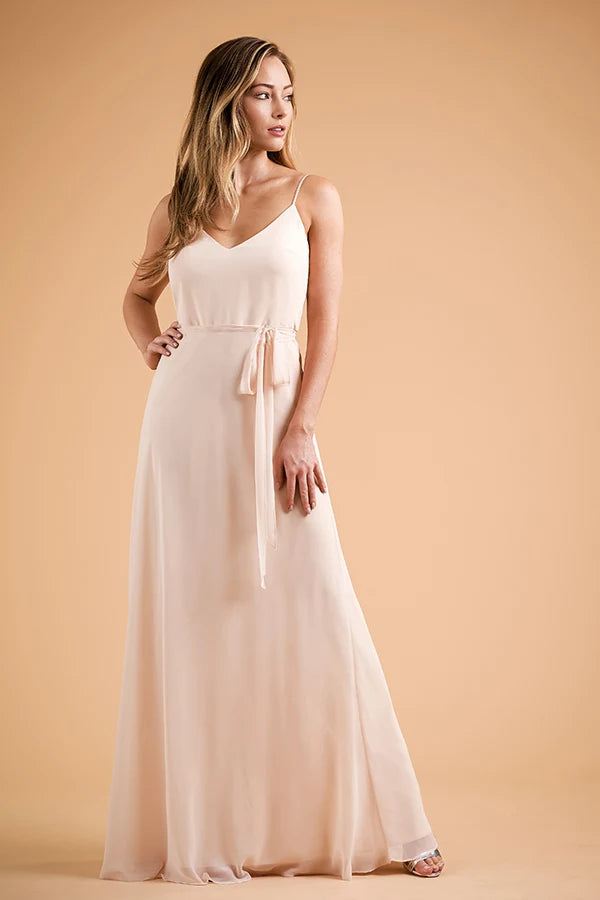 Elegant A-Line V-Neck Three-Quarter Sleeve Lace Overlay Blush Floor-Length Prom Dress