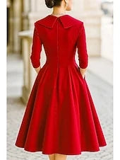 Elegant A-Line V-Neck Three-Quarter Sleeve Rich Red Midi Prom Dress