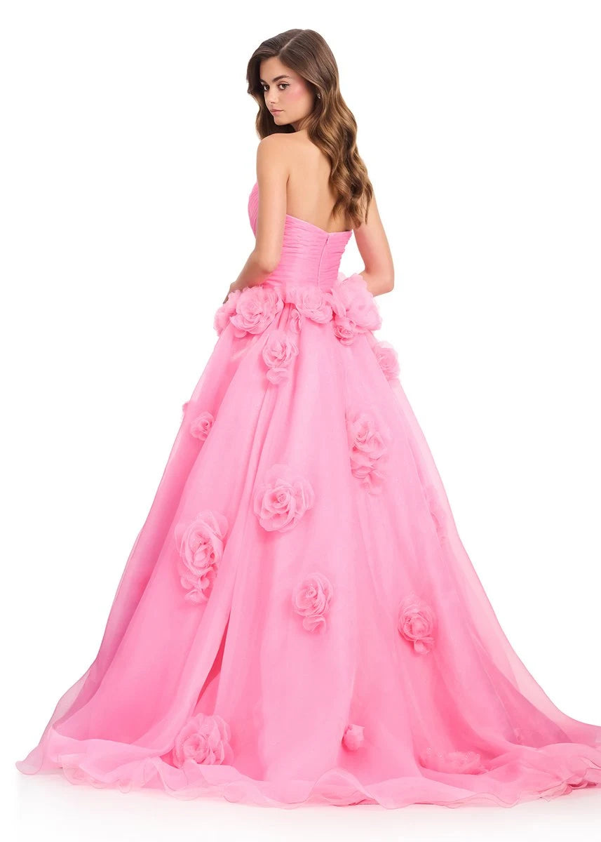Elegant Ball Gown Sweetheart Strapless Pink Floral Prom Dress Women's Gown