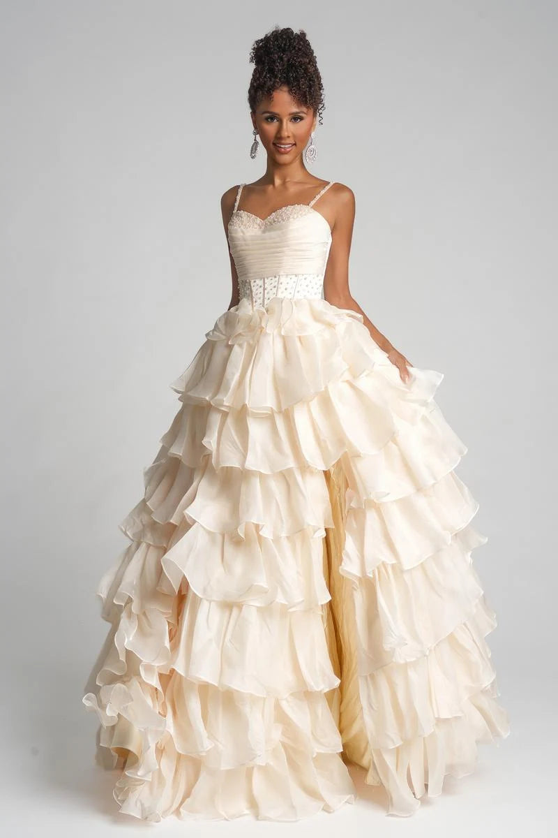Elegant Ball Gown Sweetheart Straps Ruffled Tiered Champagne Floor-Length Prom Dress