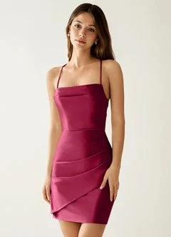 Elegant Bodycon Cowl Neck Sleeveless Draped Backless Wine Red Mini Homecoming Dress