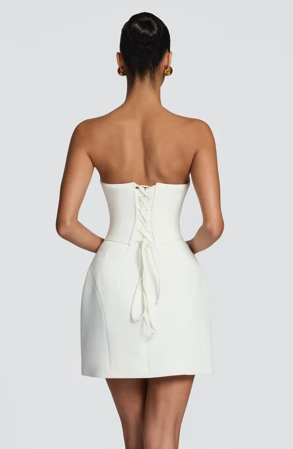Elegant Bodycon Strapless Sleeveless Structured Ivory Mini Homecoming Dress Women's