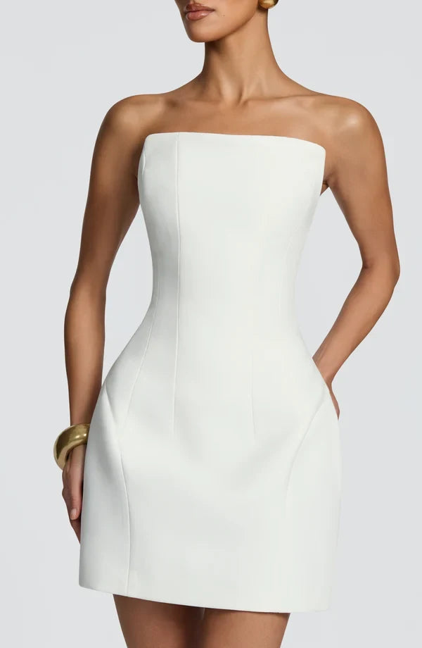 Elegant Bodycon Strapless Sleeveless Structured Ivory Mini Homecoming Dress Women's