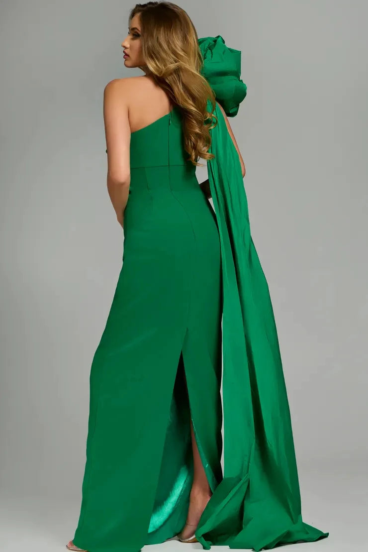 Elegant Column One-Shoulder Sleeveless Rosette Cape Green Maxi Prom Dresses Women