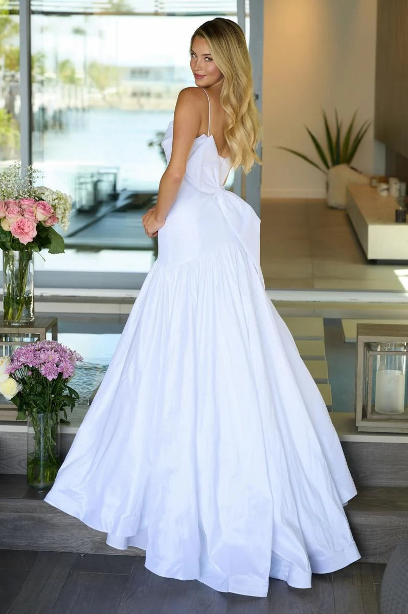 Elegant Draped Cowl Neck Sleeveless Bow Back White Floor-Length Prom Gown