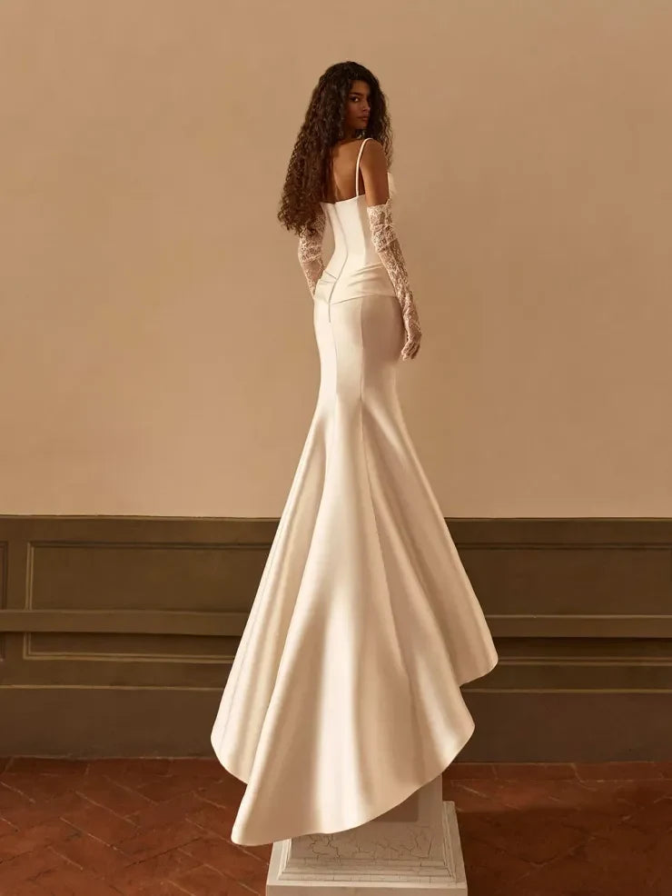 Elegant Draped Sweetheart Mermaid Detachable Train Ivory Floor-Length Wedding Gown
