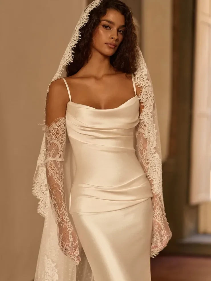 Elegant Draped Sweetheart Mermaid Detachable Train Ivory Floor-Length Wedding Gown