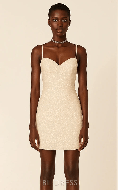 Elegant Fitted Sweetheart Sleeveless Backless Shimmering Champagne Mini Homecoming Dress Women's