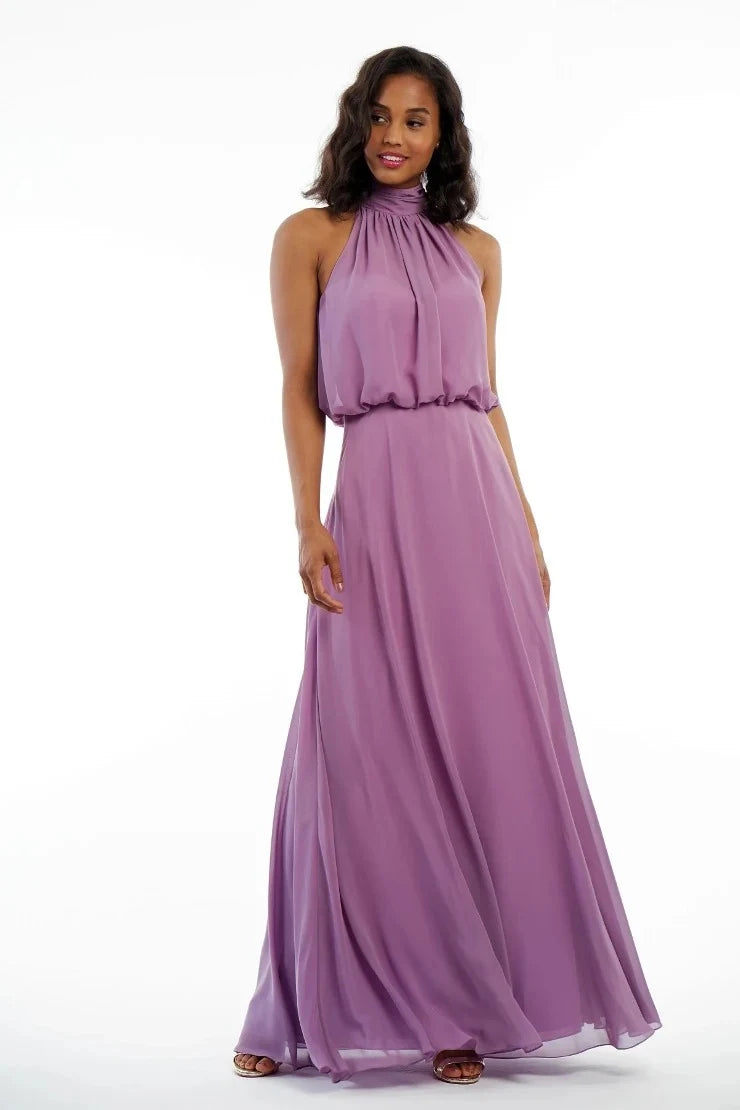 Elegant Flowy A-Line Halter Neck Sleeveless Lavender Floor-Length Prom Dress