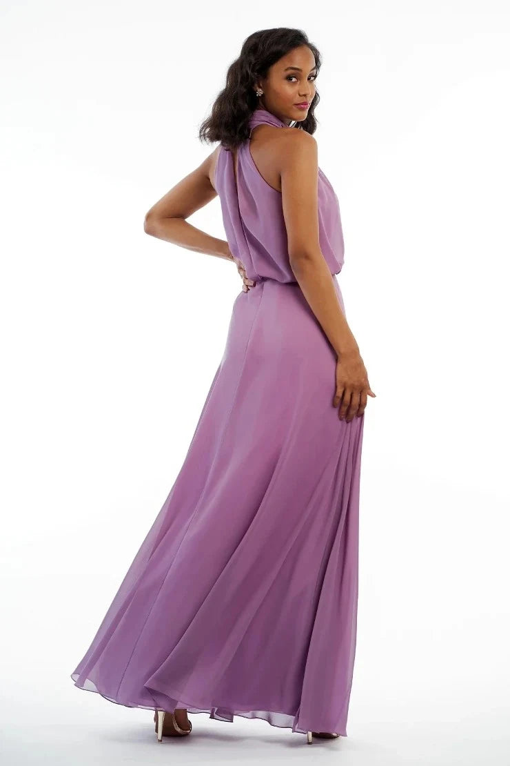 Elegant Flowy A-Line Halter Neck Sleeveless Lavender Floor-Length Prom Dress