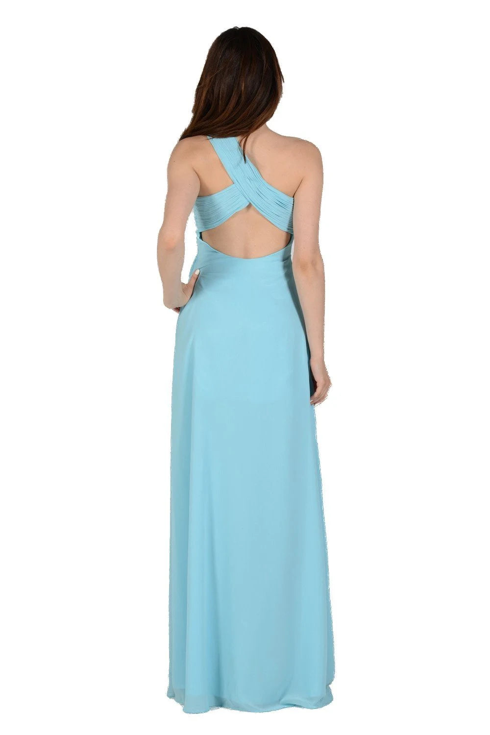 Elegant Flowy A-Line One-Shoulder Sky Blue Floor-Length Prom Gown
